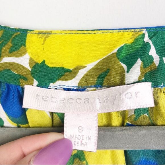 REBECCA TAYLOR | 100% Silk Bell Sleeve Lemon Fruit Print Blouse Women’s Size 8 - Picture 5 of 8